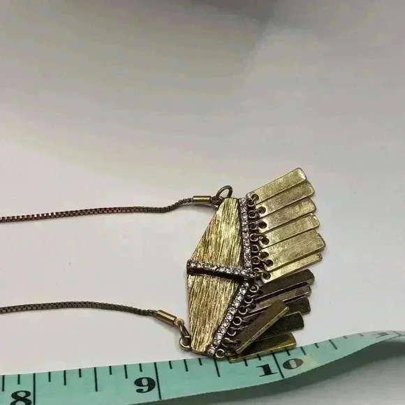  J Crew Gold Necklace fringe 1" pendant 18" chain good used condition patina - Picture 6 of 6